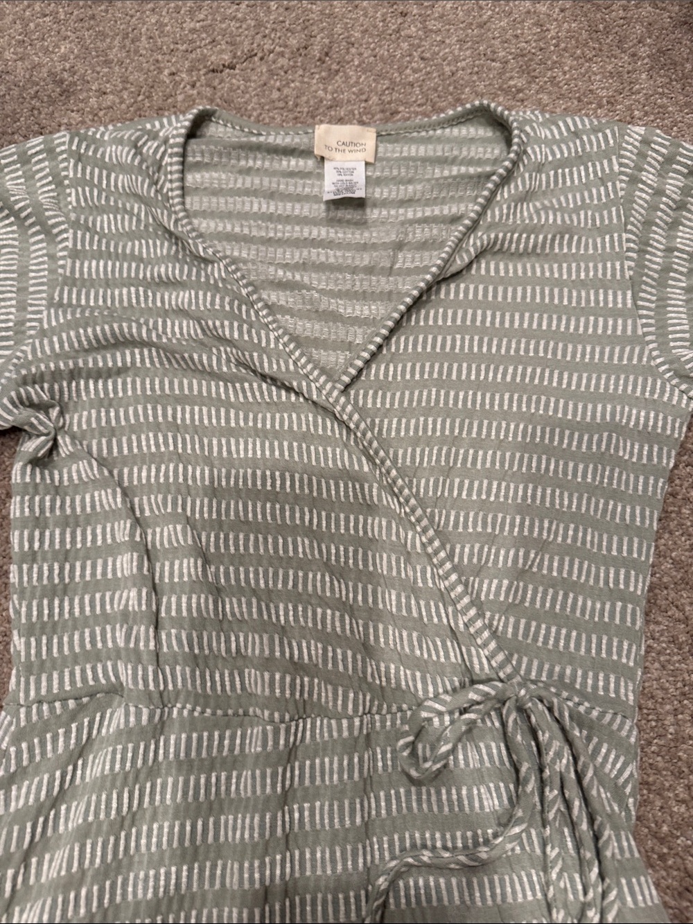 Caution To The Wind Sage Green Wrap Midi Dress with White Stripe - Picture 4 of 6